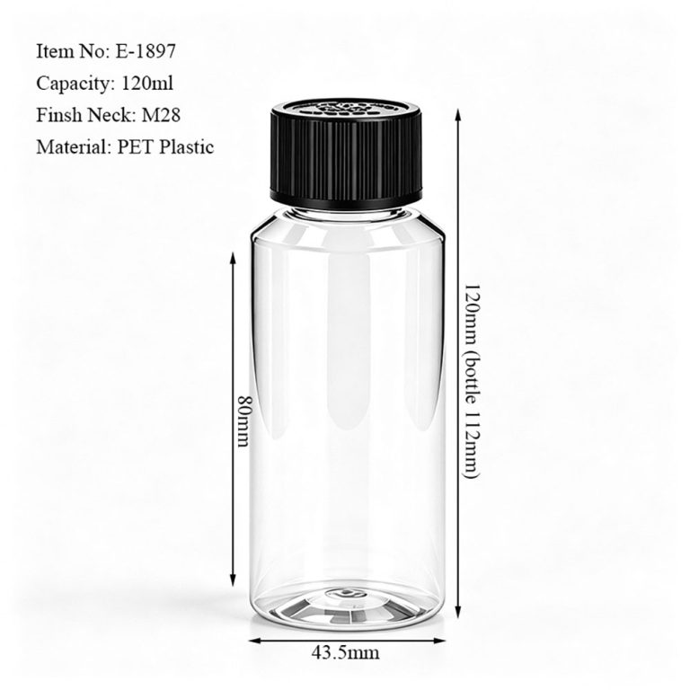 120ml PET diffuser refill bottle size and dimension chart