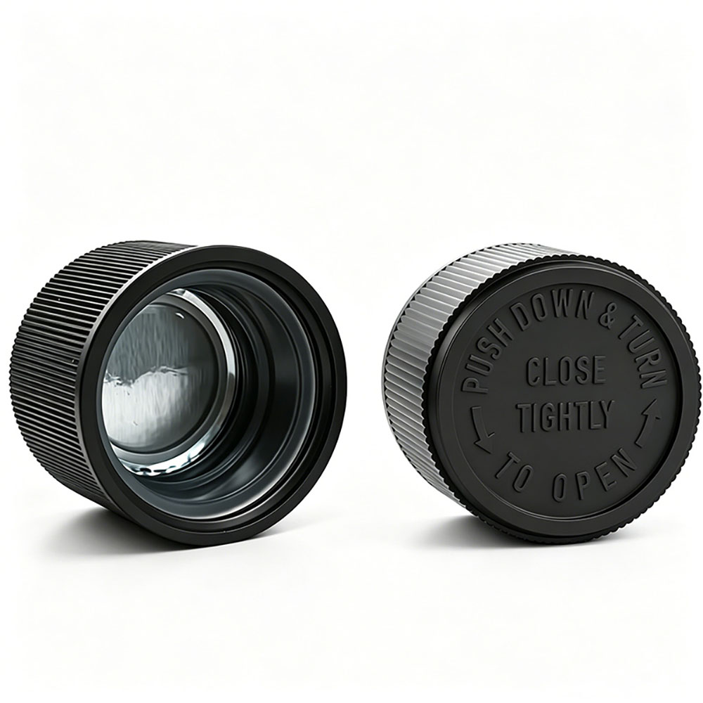 18mm black CRC cap with heat induction foil liner