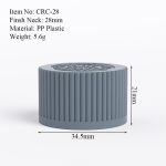 28mm slate blue CRC cap size drawing with dimensions and neck finish