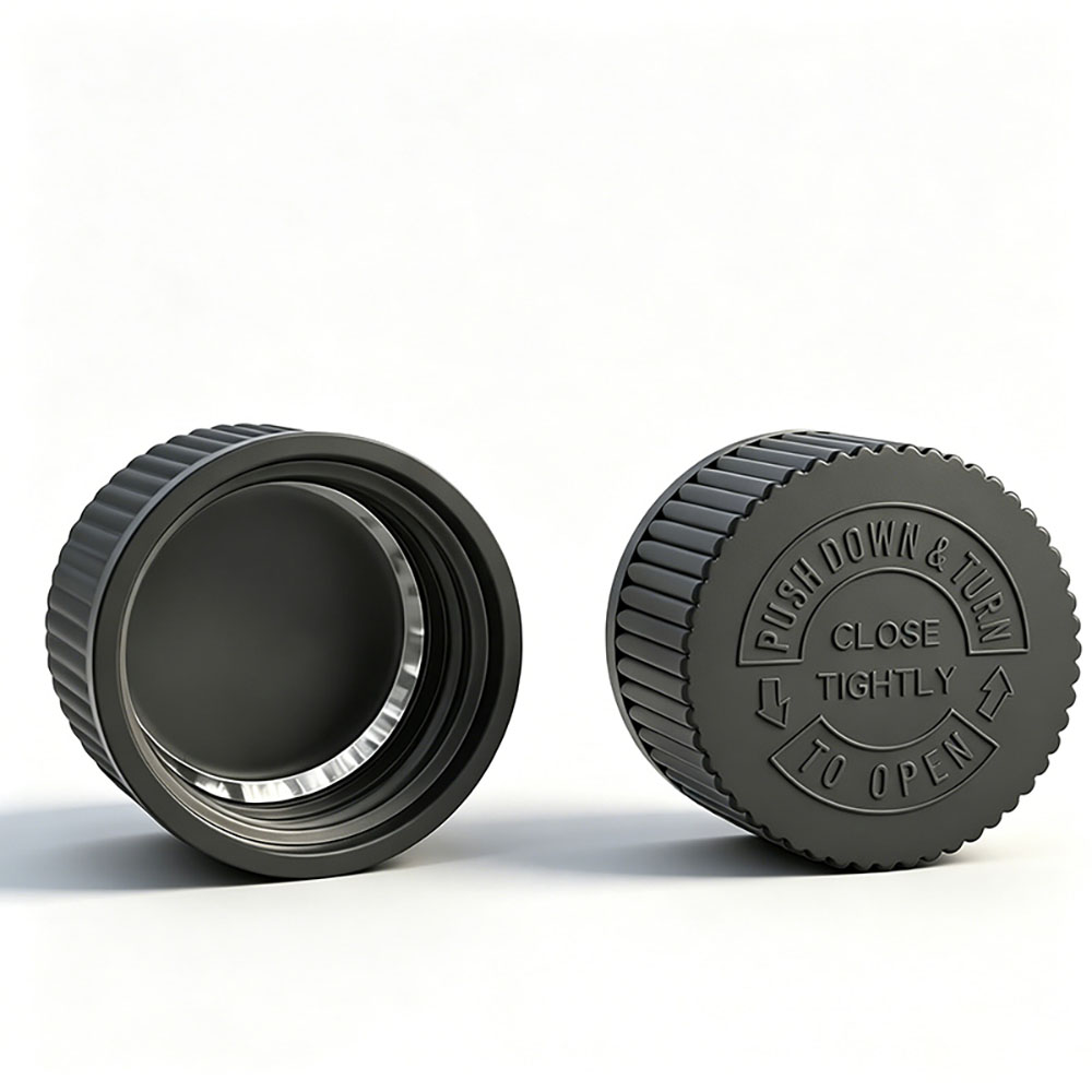 28mm black CRC cap with heat induction foil liner for PET bottles