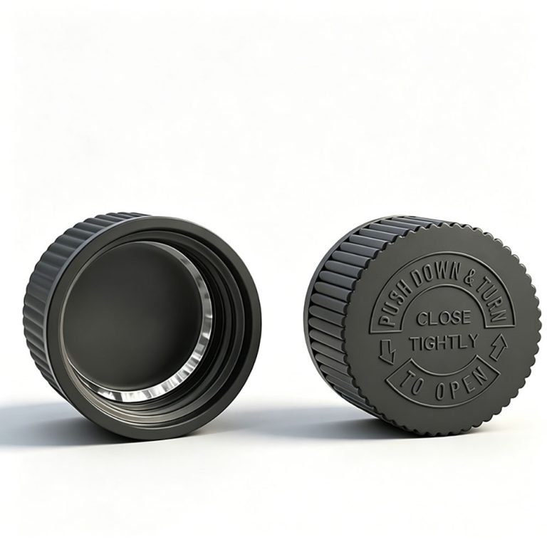 28/410 black child-resistant CRC cap with induction seal liner for 120ml PET diffuser bottle