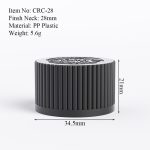 28mm black CRC cap size drawing with neck finish and product dimensions