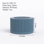 28mm blue CRC cap size drawing with dimensions and neck finish
