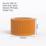 28mm amber orange CRC cap size drawing with dimensions and neck finish