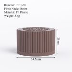 28mm dark red CRC cap size drawing with dimensions and neck finish