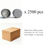 28mm metallic silver CRC cap carton packing with 2500 pcs per carton