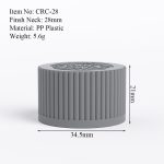 28mm metallic silver CRC cap size drawing with neck finish and product dimensions