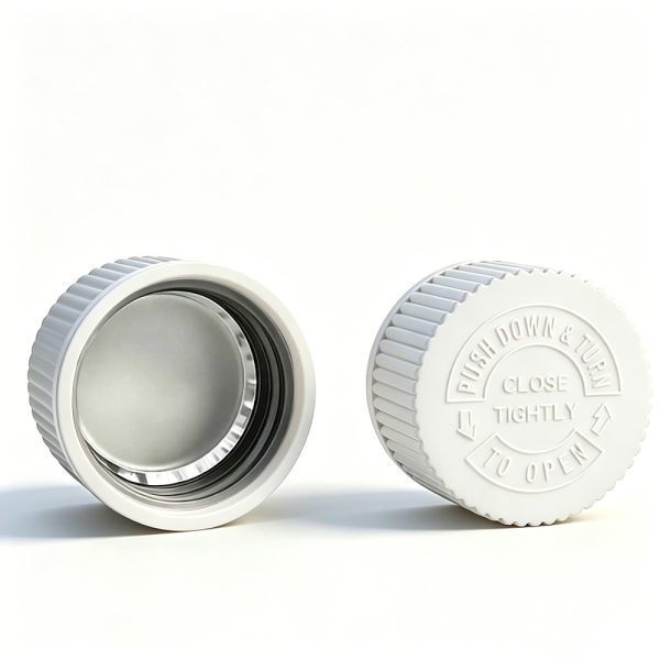 28mm white CRC cap with heat induction foil liner for PET bottles