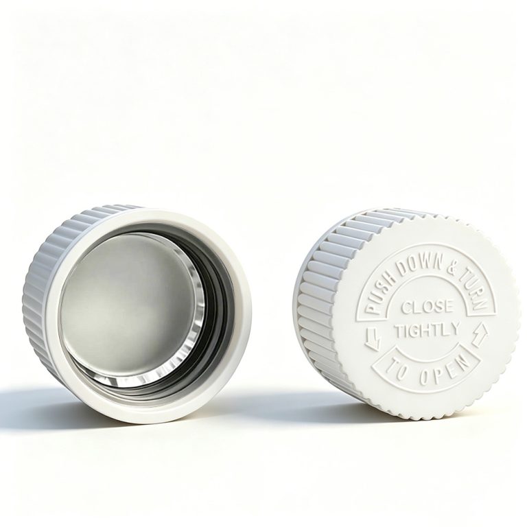 28mm white CRC cap with heat induction foil liner for PET bottles