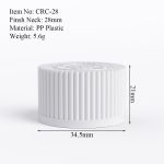 28mm white CRC cap size drawing with dimensions and neck finish