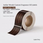 Amber Woods custom fragrance oil labels roll, 5,000 labels per roll, fits 120ml and 500ml fragrance oil bottles