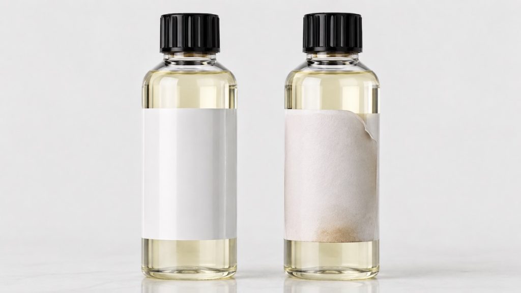 BOPP vs paper labels on fragrance oil bottles with oil resistance comparison