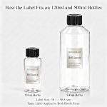 Brilliance fragrance oil label fit comparison on 120ml and 500ml bottles, label size 38.1 × 50.8 mm