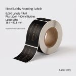Hotel lobby scenting labels roll, 5,000 labels per roll, fits 120ml and 500ml fragrance oil bottles