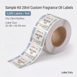 Sample Kit 20ml custom fragrance oil labels roll, 5,000 labels per roll, fits 20ml small fragrance oil bottles