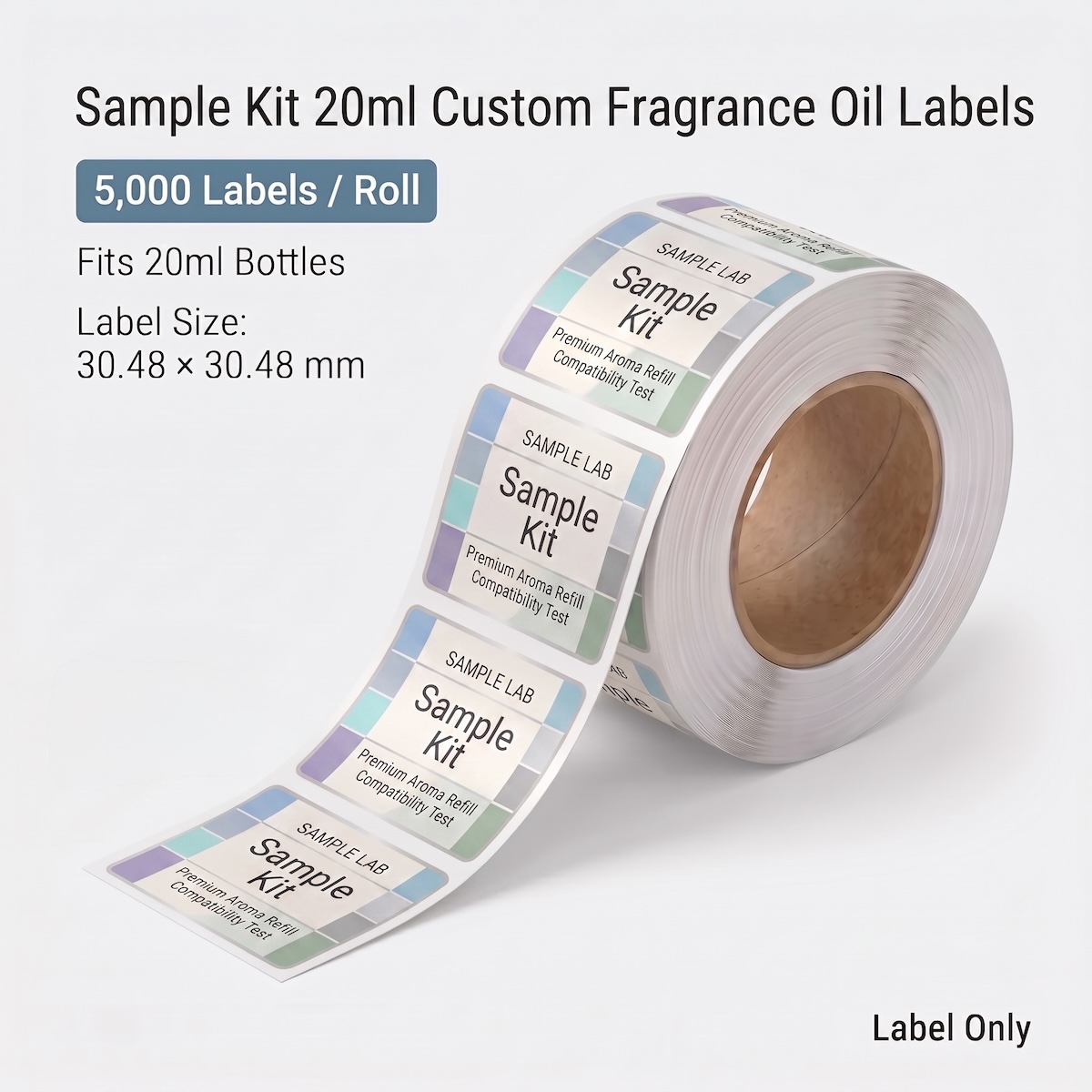 Sample Kit 20ml Custom Fragrance Oil Labels – 5,000 Labels per Roll Sample Kit 20ml custom fragrance oil labels roll, 5,000 labels per roll, fits 20ml small fragrance oil bottles