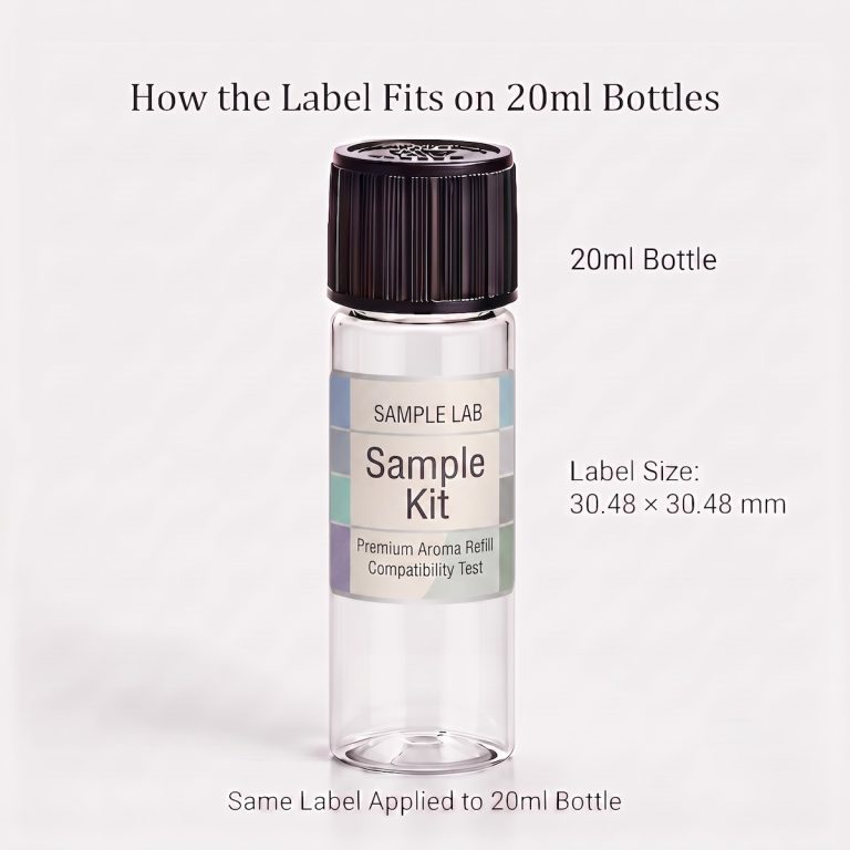 Sample Kit 20ml fragrance oil label fit on small bottle, label size 30.48 × 30.48 mm