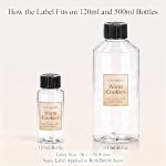 Warm Cookies fragrance oil label fit comparison on 120ml and 500ml bottles, label size 38.1 × 50.8 mm