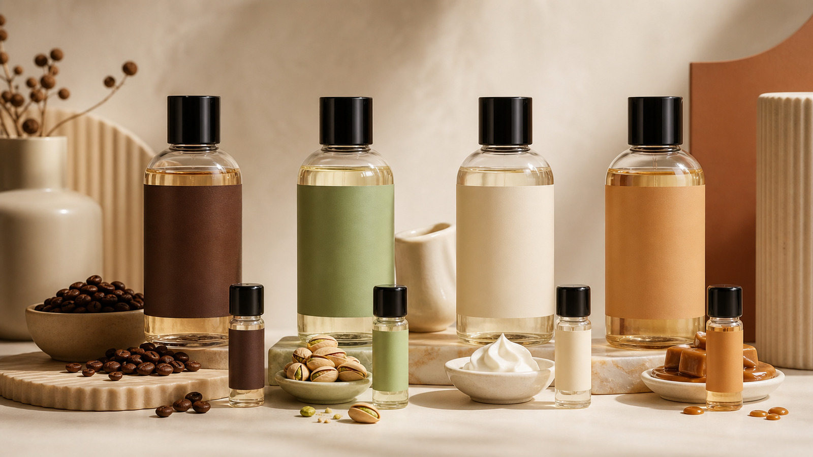gourmand fragrance directions coffee pistachio milk caramel in PET refill bottles