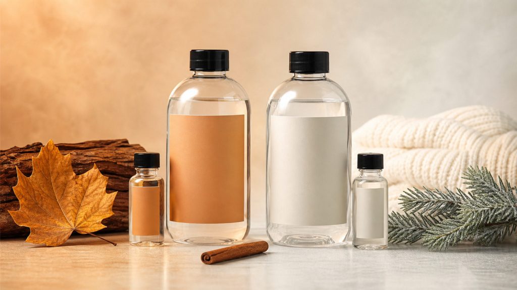 seasonal fragrance preferences fall winter packaging with PET bottles and labels