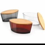770ml boat-shaped glass candle jars with bamboo lids in three colors