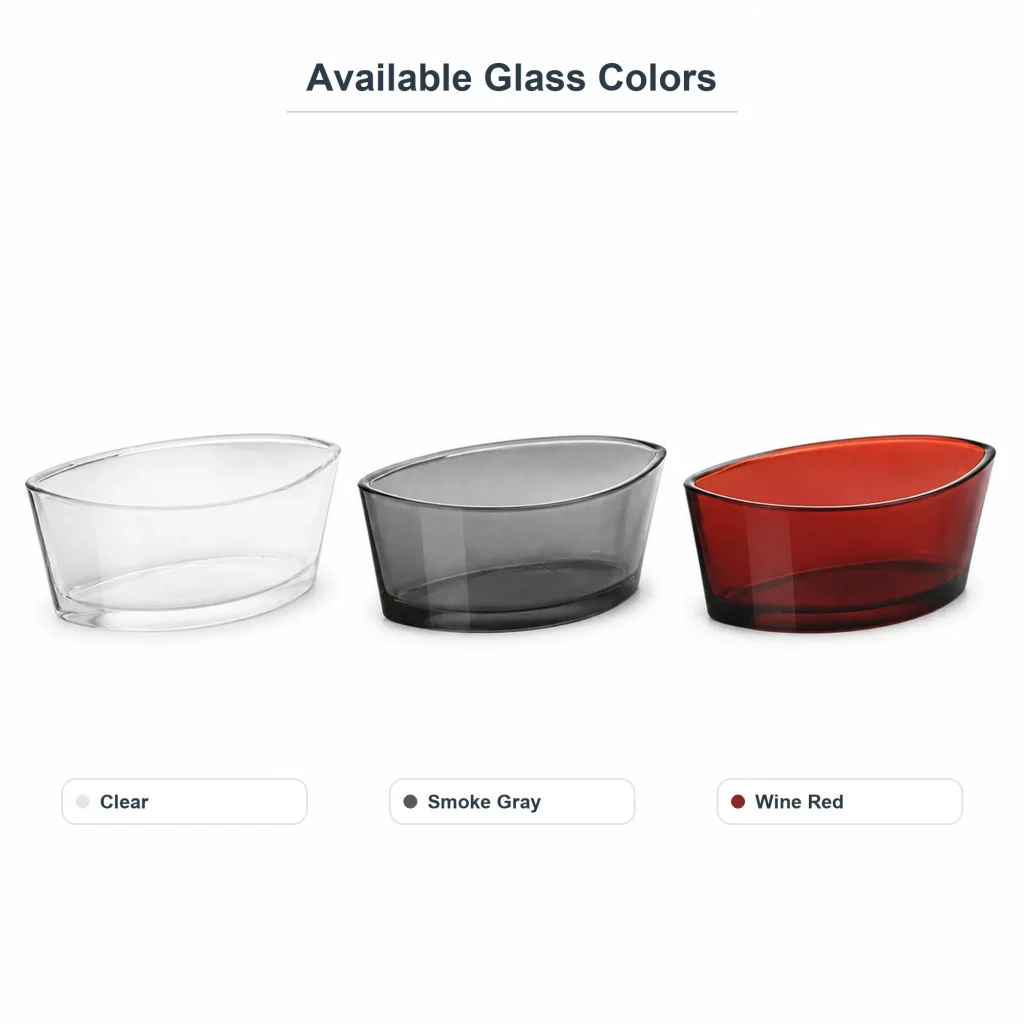 clear smoke gray and wine red boat-shaped glass candle jars