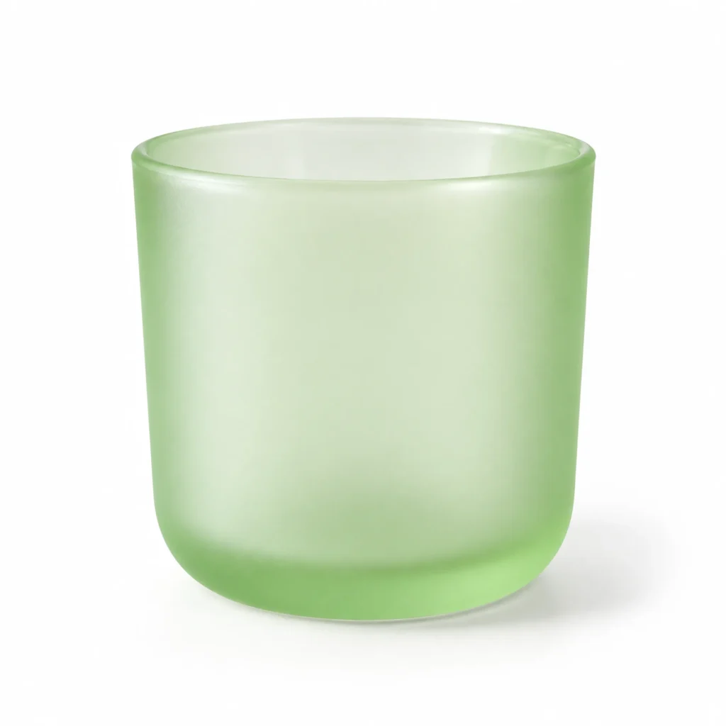 12 oz colored frosted glass candle jar in custom green finish