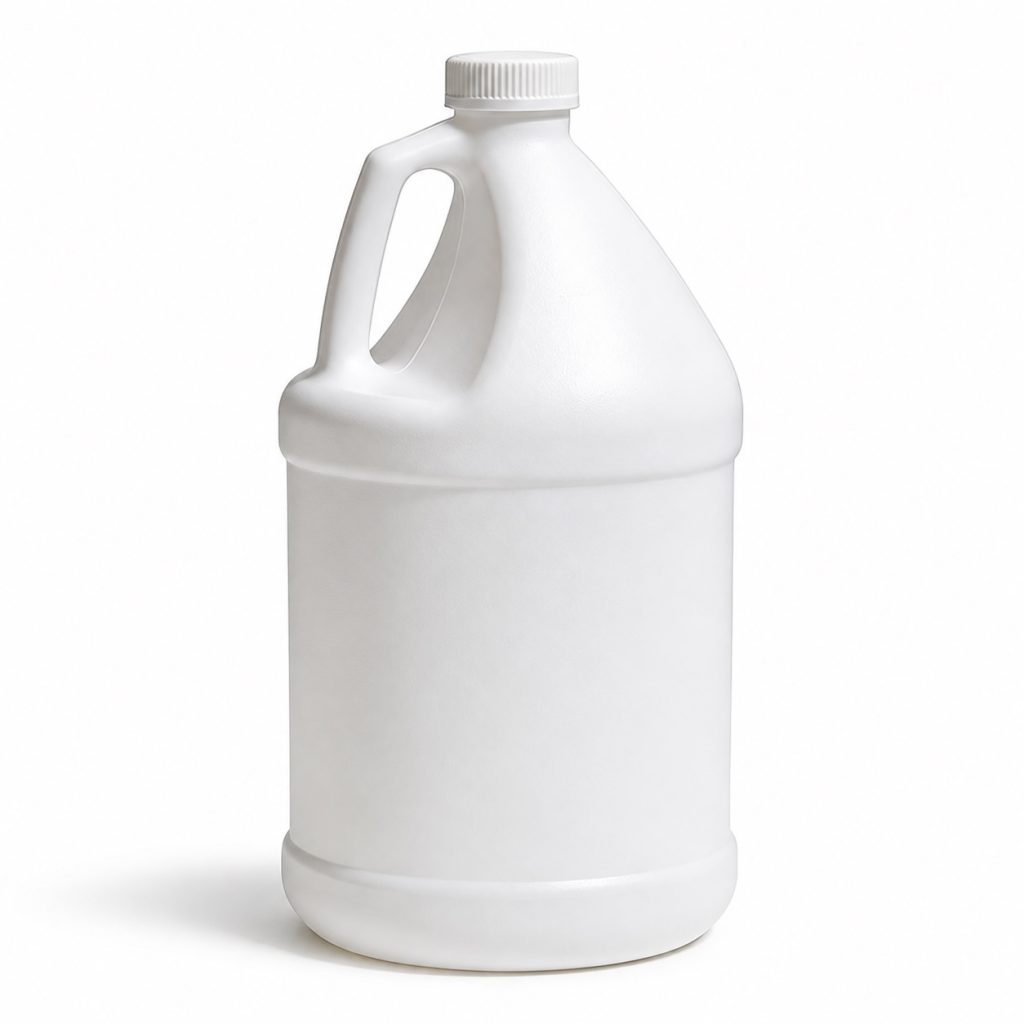 White 1 gallon HDPE jug with 38mm screw cap