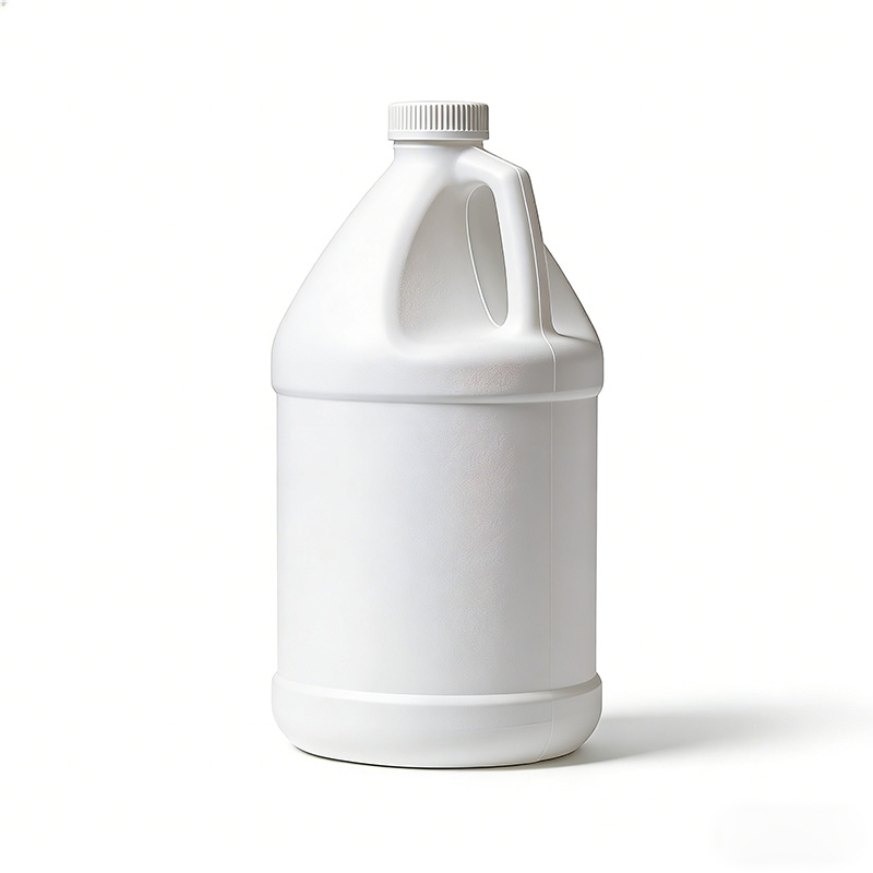 Side and rear view of white 1 gallon HDPE jug with handle